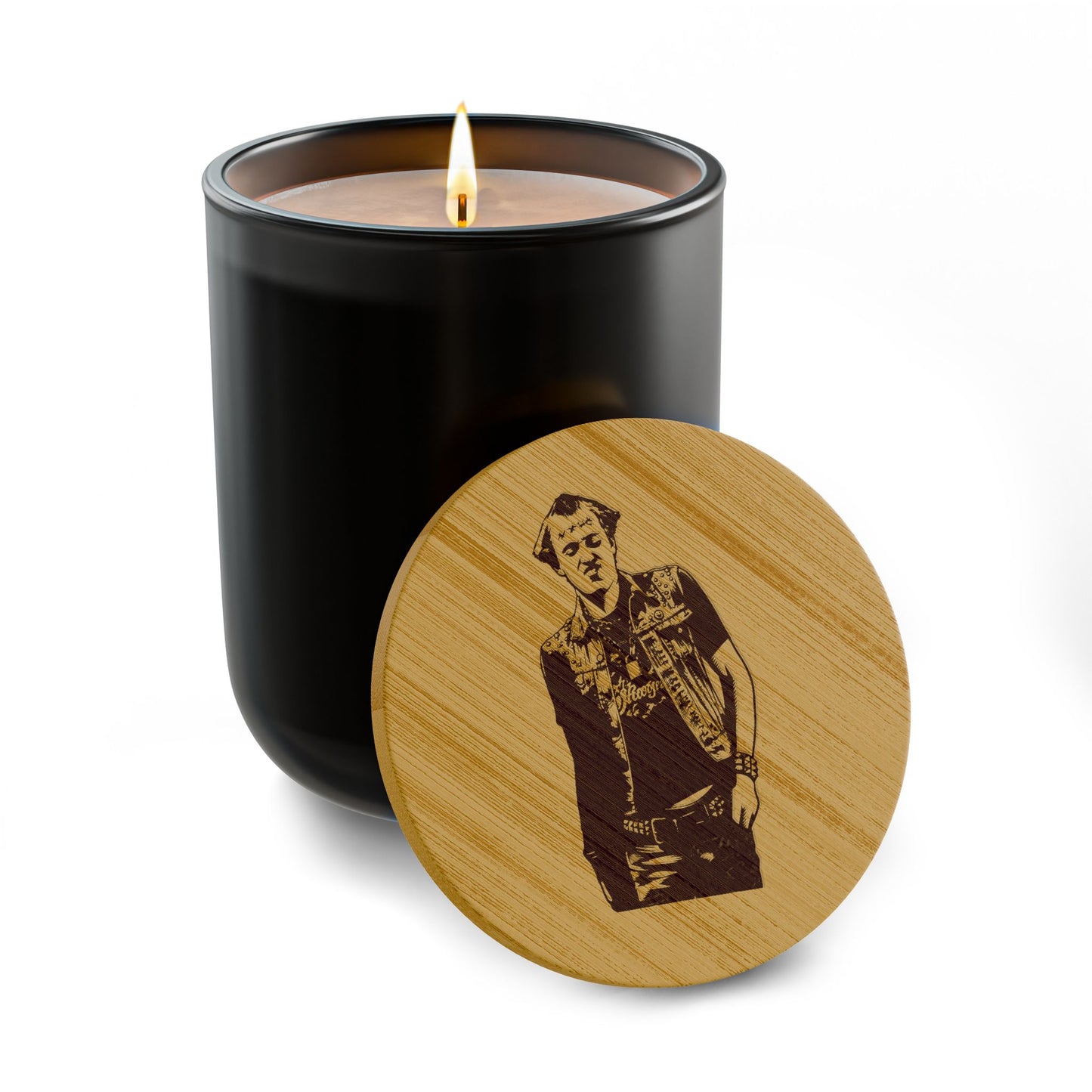 Engraved 14oz Scented Soy Candle — Personalized Bamboo Lid with Portrait