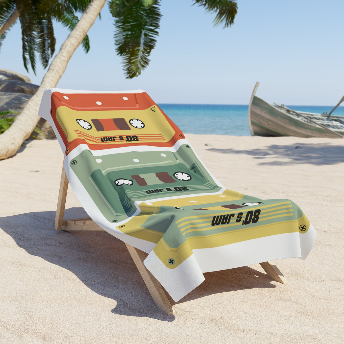 Retro Cassette Beach Towel — Vintage 80s Tape Design