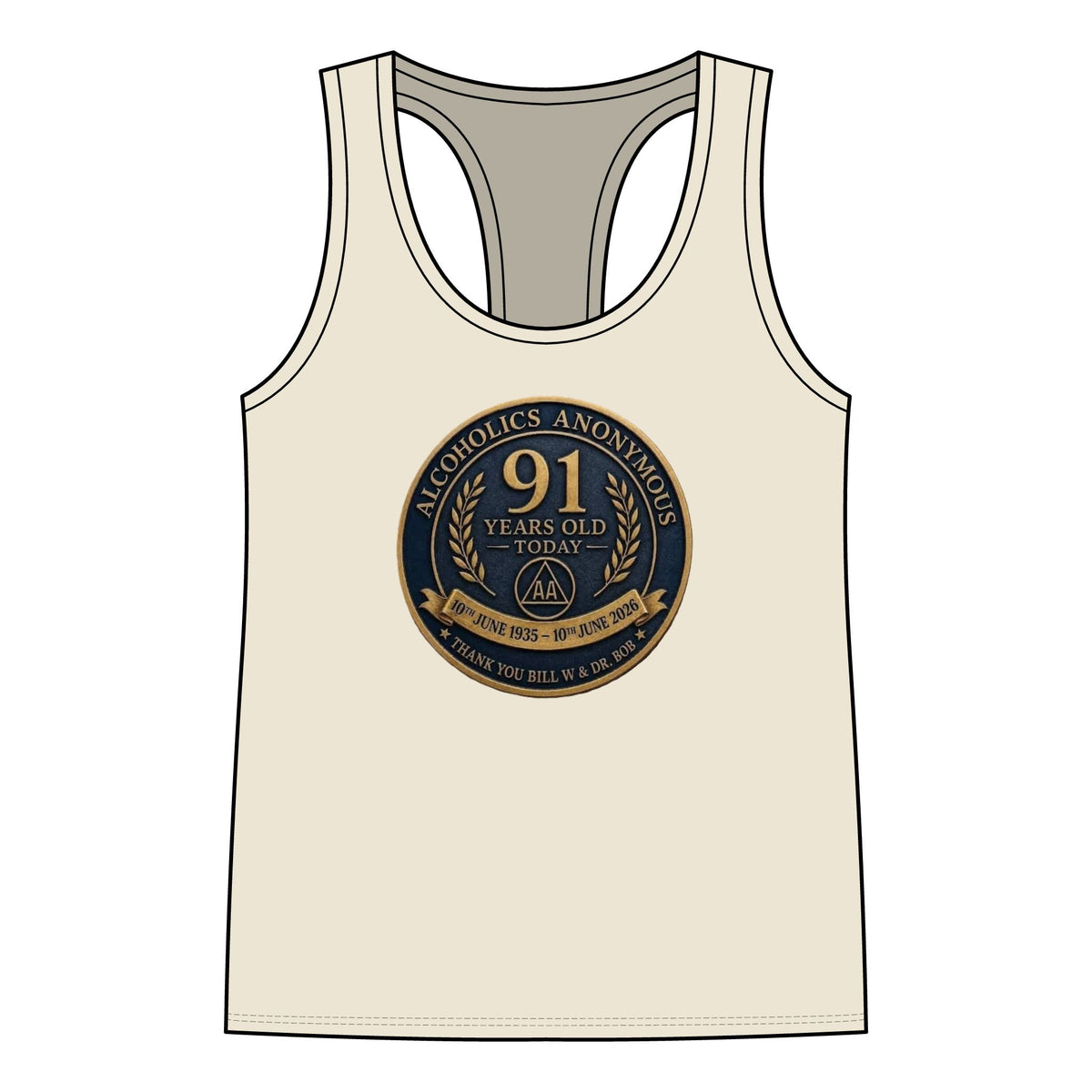 AA 91 Years Anniversary Women’s Racerback Tank — “Alcoholics Anonymous 91 Years Old Today” Commemorative Tank Top