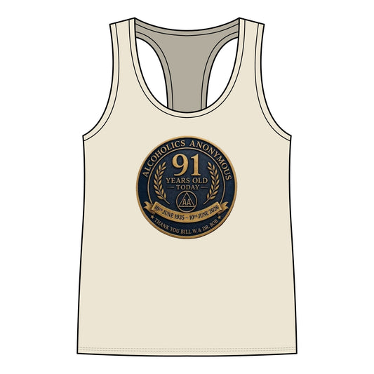 AA 91 Years Anniversary Women’s Racerback Tank — “Alcoholics Anonymous 91 Years Old Today” Commemorative Tank Top