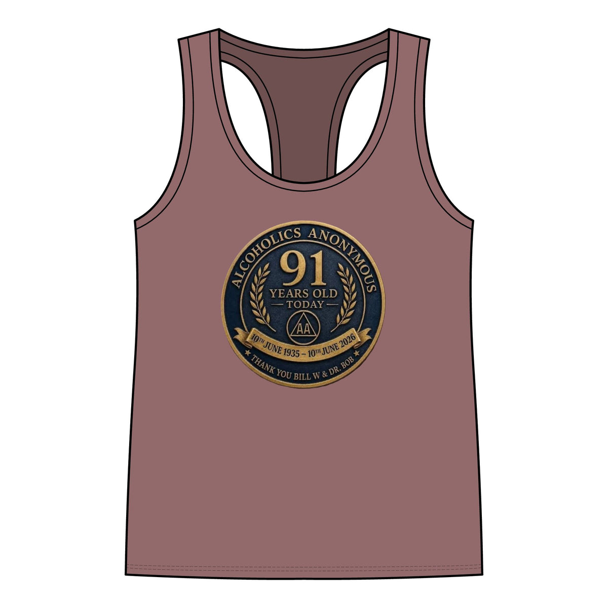 AA 91 Years Anniversary Women’s Racerback Tank — “Alcoholics Anonymous 91 Years Old Today” Commemorative Tank Top