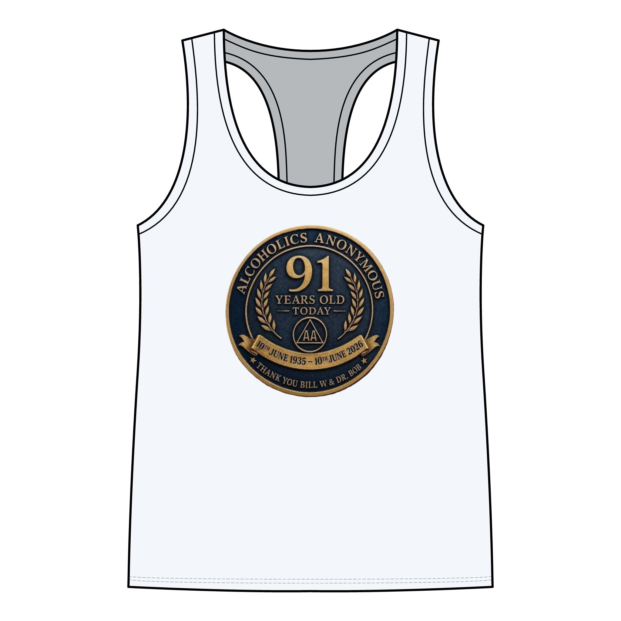 AA 91 Years Anniversary Women’s Racerback Tank — “Alcoholics Anonymous 91 Years Old Today” Commemorative Tank Top