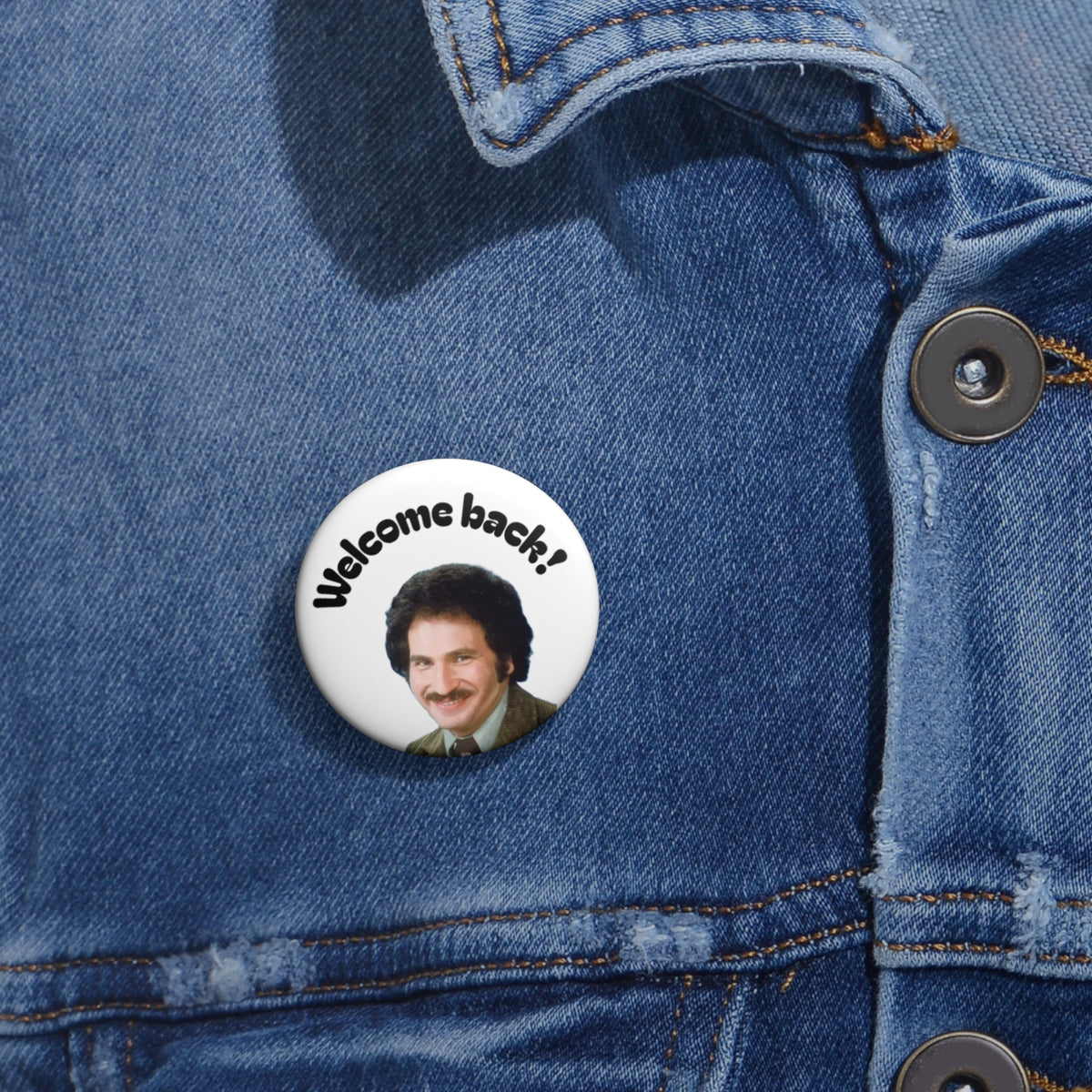 Welcome Back! Custom Pin Button - Retro Portrait Welcome Badge